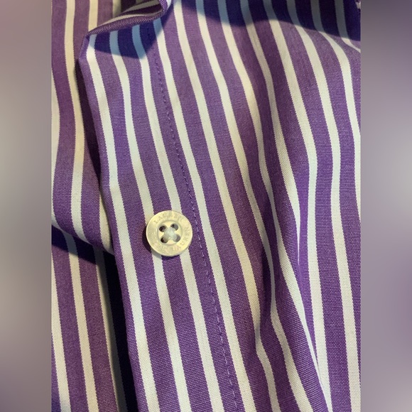 Lauren Ralph Lauren non iron button down shirt size PS purple white pinstripes - Picture 9 of 9
